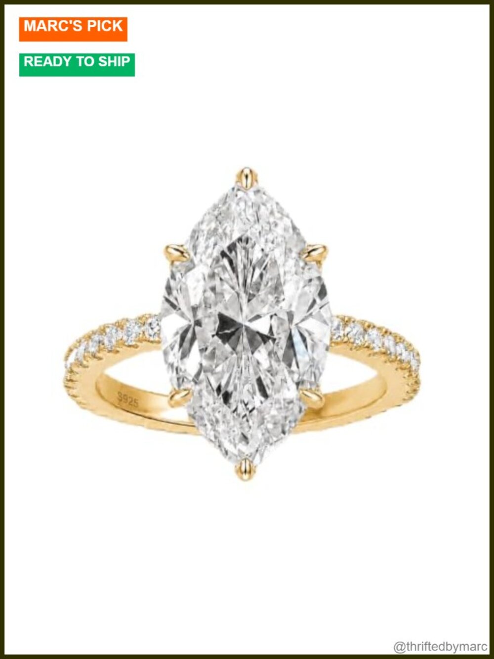 S925 Sterling Silver 3.5CT Marquise Cut Promise Ring